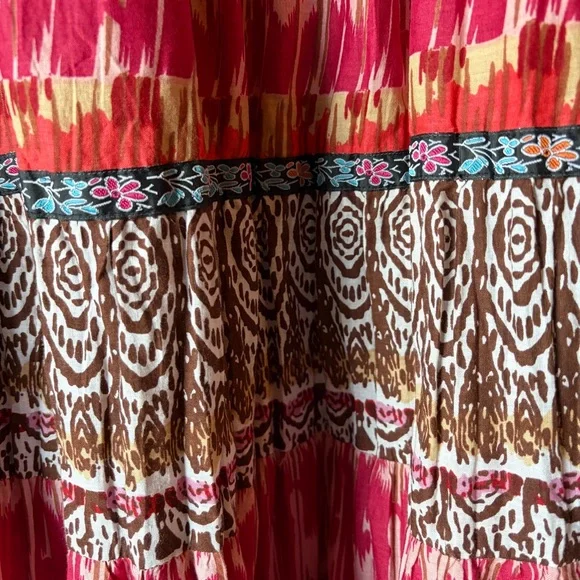 ELEMENTZ Patterned Maxi Skirt Ribbon Detail 100% Cotton Boho Eclectic MEDIUM - Picture 4 of 7